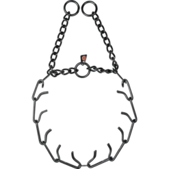 ULTRA-PLUS Easy On Dressurhalskette Mit Centerplatte Und Durchzugskette - Edelstahl Rostfrei Schwarz, 3,2 Mm, 62 Cm