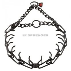 ULTRA-PLUS Dressurhalskette Mit Centerplatte Und Durchzugskette - Edelstahl Rostfrei Schwarz, 3,2 Mm, 58 Cm