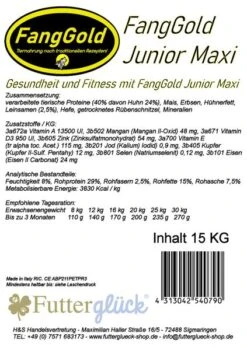 FangGold Junior Maxi 15 Kg 5 FangGold Junior Maxi 15 Kg -Geschäft Für Trainingsausrüstung Für Haustiere FangGold Junior Maxi 15KG Produktlabel