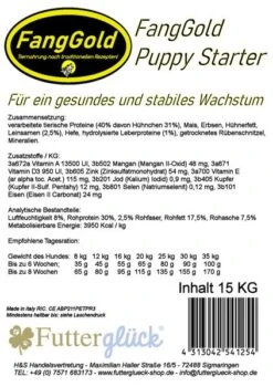 FangGold Puppy Starter 15 Kg 5 FangGold Puppy Starter 15 Kg -Geschäft Für Trainingsausrüstung Für Haustiere FangGold Puppy Starter 15KG Produktlabel