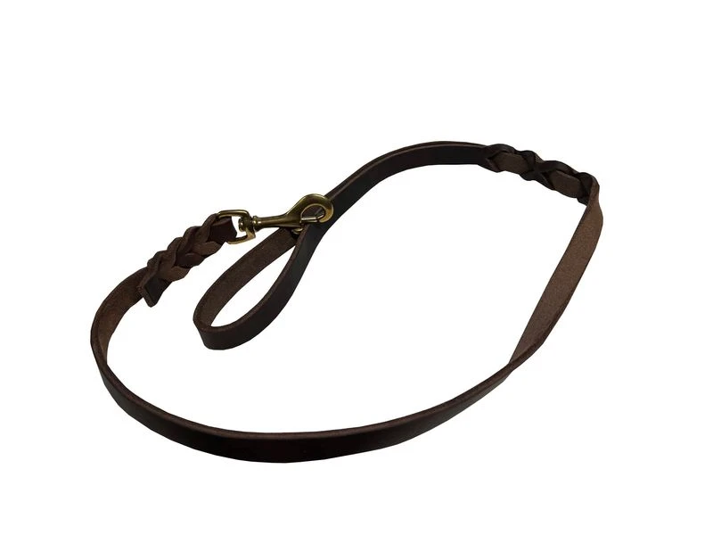 Deutsche Fettlederleine 16 Mm Braun Mit Messingkarabiner 2 Deutsche Fettlederleine 16 Mm Braun Mit Messingkarabiner – Bild 2